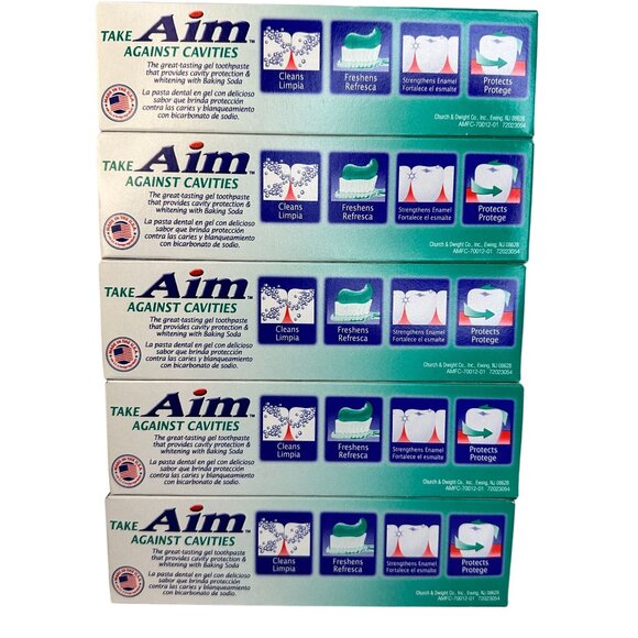 Aim Multi-Benefit Gel Toothpaste 4.5 Oz 5 Pack Whitening Fresh Mint Made in USA - Picture 2 of 13